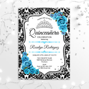 Quinceanera - Damask Silver Blue Kaart