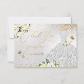 Quinceanera Dank u wel Faux Silver Glitter Gown Bedankkaart (Voorkant)
