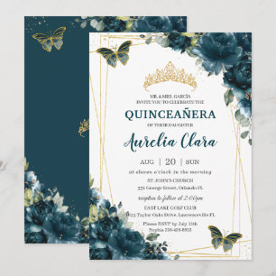 Quinceañera Dark Blauwgroen Peacock Floral Butterf Kaart