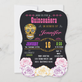 Quinceañera Day of the Dead Sugar Skull Invitation Kaart