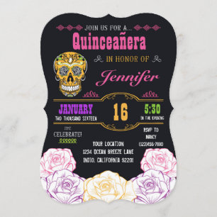 Quinceañera Day of the Dead Sugar Skull Invitation Kaart