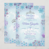 Quinceanera de Noël violet et bleu Invitation (Devant / Derrière)