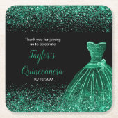 Quinceanera Donkergroen Faux Glitter Vierkante Kartonnen Onderzetter (Voorkant)
