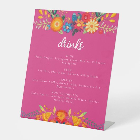 Quinceanera Drink Menu Reclamebord Met Voetstuk (Voorkant)