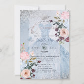 Quinceanera Dusty Blue Glitter Gown Butterflies Kaart (Achterkant)