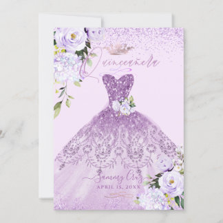 Quinceanera Dusty Lila Paars Silver Glitter Gown Kaart