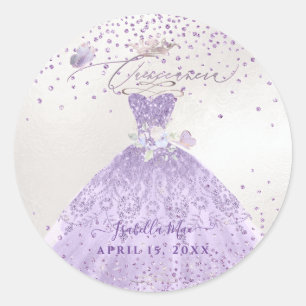 Quinceanera Dusty Paars Silver Glitter Gown Ronde Sticker