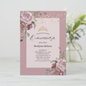 Quinceañera Dusty Purple Floral Gold Invitation (Debout devant)