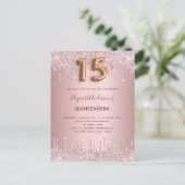 Quinceanera dusty roos glitter druppelt roze luxe uitnodiging briefkaart (Staand voorkant)