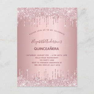 Quinceanera dusty roos glitter druppelt roze luxe uitnodiging briefkaart