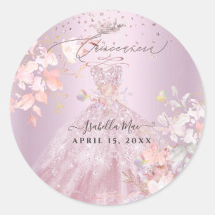 Quinceanera Dusty Roos Glitter Gown Sweet Peas Ronde Sticker