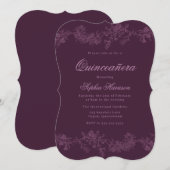 Quinceanera Dusty Roos Plum Floral Party Kaart (Voorkant / Achterkant)