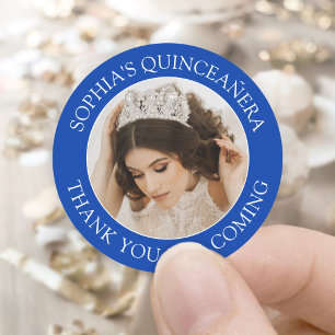 Quinceañera Eenvoudige Foto Koninklijk Blauw Dank  Ronde Sticker