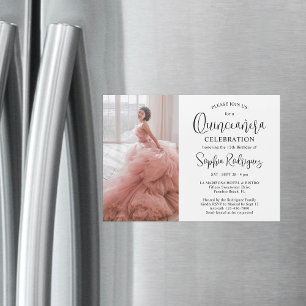 Quinceañera Eenvoudige Moderne Foto 15e Verjaardag Magnetische Uitnodiging