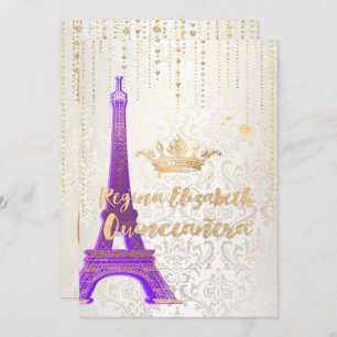 Quinceanera/Eiffel Tower/Parisian Princess/Paars Kaart