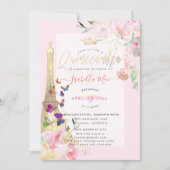 Quinceanera Eiffel Tower, Waterverf Butterflies Kaart (Voorkant)