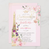 Quinceanera Eiffel Tower, Waterverf Butterflies Kaart (Voorkant / Achterkant)