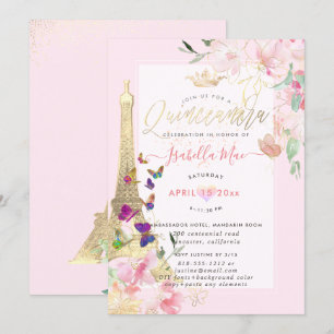 Quinceanera Eiffel Tower, Waterverf Butterflies Kaart
