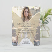 Quinceanera Elegant Butterfly Gold Glitter Foto Kaart (Staand voorkant)