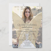 Quinceanera Elegant Butterfly Gold Glitter Foto Kaart (Voorkant)