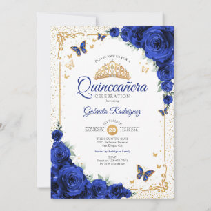 Quinceanera Elegant Chic Koningsblauwe Rozen Goud Kaart
