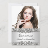 Quinceanera Elegant Silver White Diamond Kaart (Voorkant)