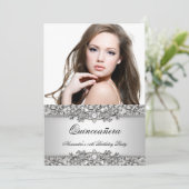 Quinceanera Elegant Silver White Diamond Kaart (Staand voorkant)
