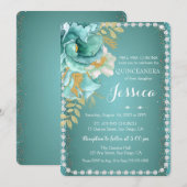Quinceanera Elegant Turquoise or Floral Invitation (Devant / Derrière)