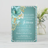 Quinceanera Elegant Turquoise or Floral Invitation (Debout devant)