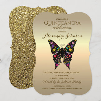 Quinceanera Elegant Zwart en Goud Kaart