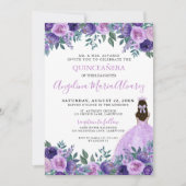 Quinceañera Elegante Paarse Bloemen Kaart (Voorkant)