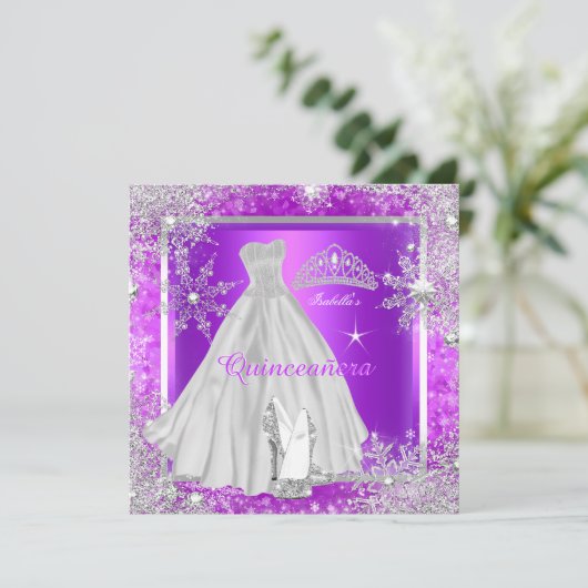 Quinceanera Elite Elegant Paarse Birthday Party Kaart (Staand voorkant)