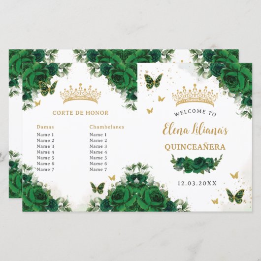 Quinceañera Emerald Bloemenvlinders Programma (Voorkant / Achterkant)