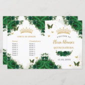 Quinceañera Emerald Floral Butterflies Programme (Devant / Derrière)