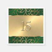 Quinceanera Emerald Green en Gold Filigree Swirls Servetten (Voorkant)