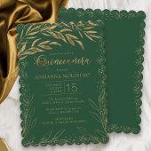 Quinceanera Emerald Green en Gold Leaves Elegant Kaart