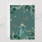 Quinceañera Emerald Green Floral Butterflies Kaart (Achterkant)