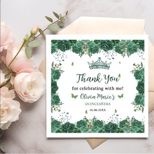 Quinceañera Emerald Green Floral Butterflies Tiara Servet