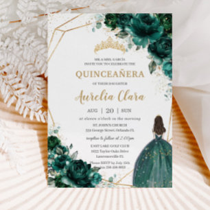 Quinceañera Emerald Green Floral Gold Princess Inv Kaart