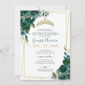 Quinceañera Emerald Green Floral Invitation (Devant)