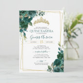 Quinceañera Emerald Green Floral Invitation (Debout devant)