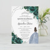 Quinceañera Emerald Green Floral Kaart (Staand voorkant)