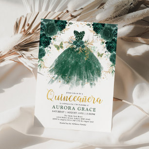 Quinceañera Emerald Green Flower Princess Birthday Kaart