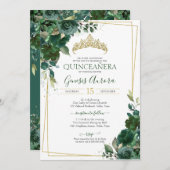 Quinceañera Emerald Green & Gold Waterverf Floral Kaart (Voorkant / Achterkant)