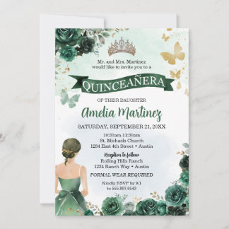 Quinceanera Emerald Green Jurk Gouden Vlinder Kaart