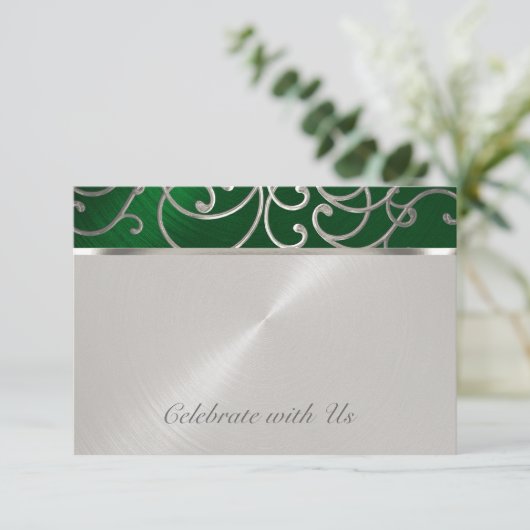 Quinceanera Emerald Green Silver Filigree Swirls Kaart (Staand voorkant)