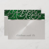 Quinceanera Emerald Green Silver Filigree Swirls Kaart (Voorkant / Achterkant)