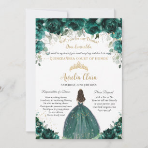 Quinceañera Emerald Groen Bloemen Dama Aanvraag Kaart