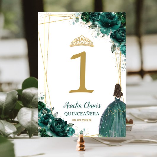 Quinceañera Emerald Groen Bloemen Goud Meisje Jurk Kaart