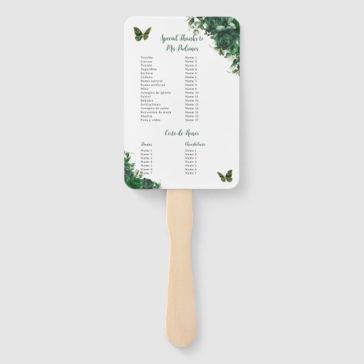 Quinceañera Emerald Groen Bloemen Padrinos Program Handwaaier (Achterkant)